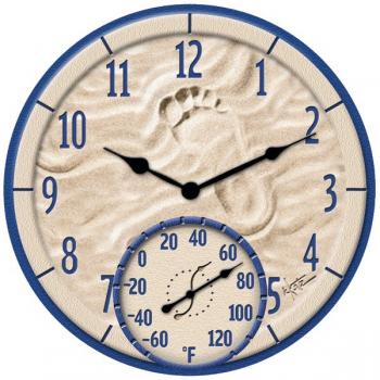 TAYLOR 91501 14" By the Sea Poly Resin Clock with Thermometer